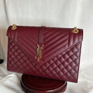 YSL Saint Laurent Envelope Large Calfskin Burgundy Bag